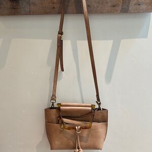 Anthropologie Tan Crossbody Bag with Gold Accents